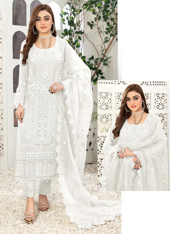 Georgette White Festival Wear Embroidery Work Pakistani Suit